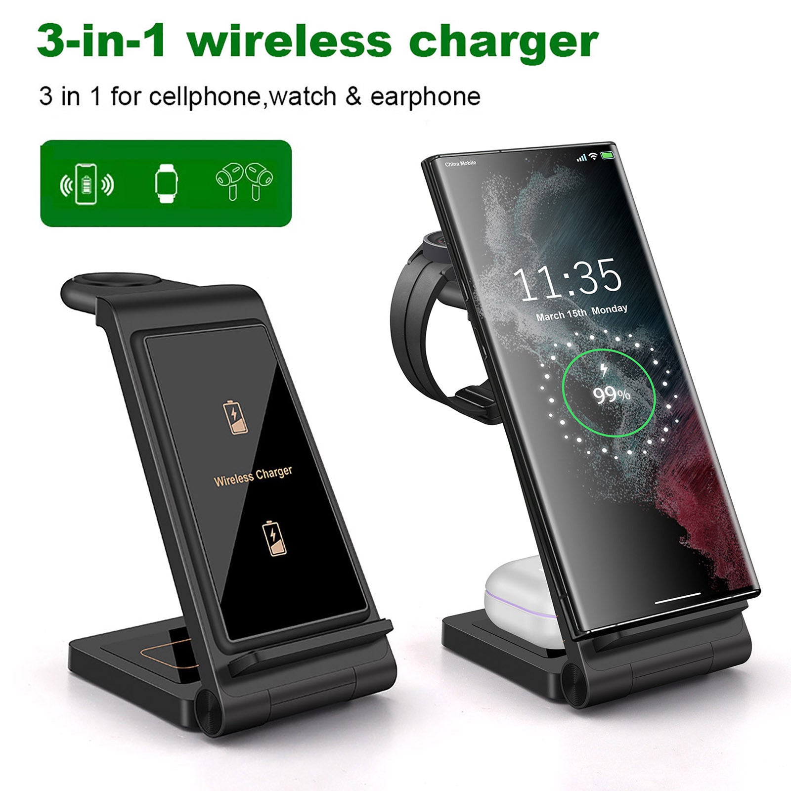 Three-in-one Folding Line Charger 15W Portable Wireless Charger