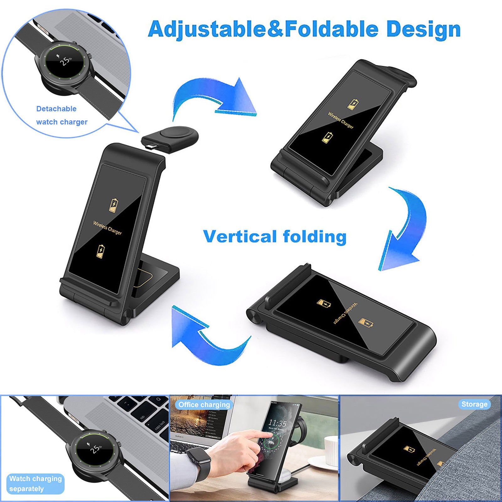 Three-in-one Folding Line Charger 15W Portable Wireless Charger