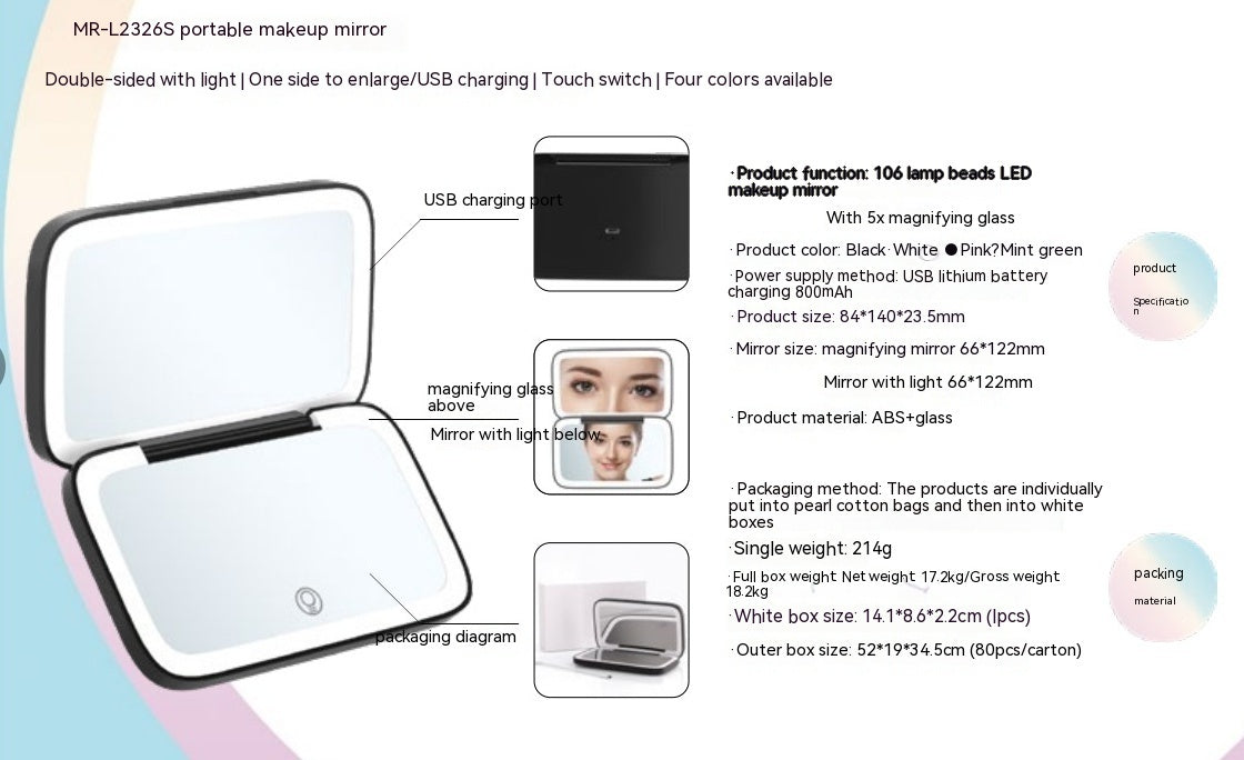 Portable Led Make-up Mirror With Light